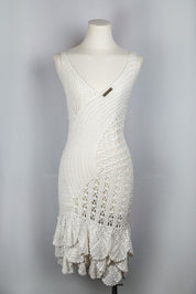 Just Cavalli 2005 White Crochet Mini Dress with Ruffle Hem