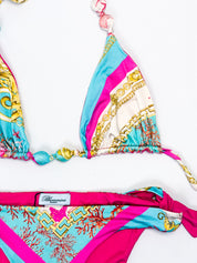 Blumarine Beachwear 2000s Coral Print Triangle String Bikini - M/L