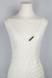 Just Cavalli 2005 White Crochet Mini Dress with Ruffle Hem