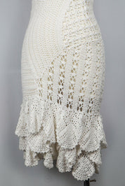 Just Cavalli 2005 White Crochet Mini Dress with Ruffle Hem