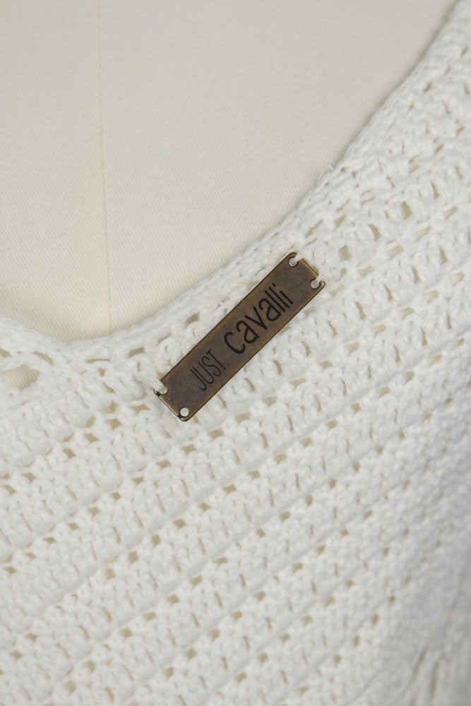 Just Cavalli 2005 White Crochet Mini Dress with Ruffle Hem