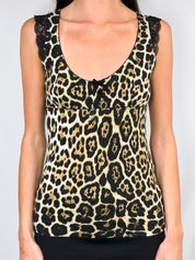 Blumarine 2000s Leopard Print Lace Trim Cami - M
