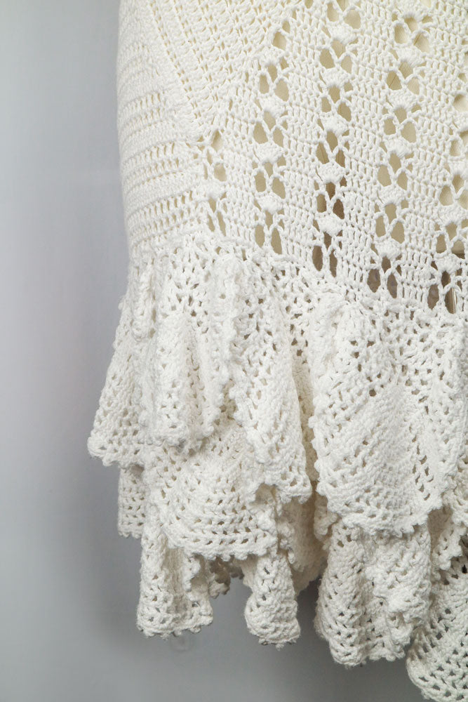 Just Cavalli 2005 White Crochet Mini Dress with Ruffle Hem