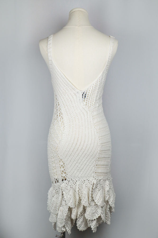 Just Cavalli 2005 White Crochet Mini Dress with Ruffle Hem