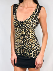 Blumarine 2000s Leopard Print Lace Trim Cami - M