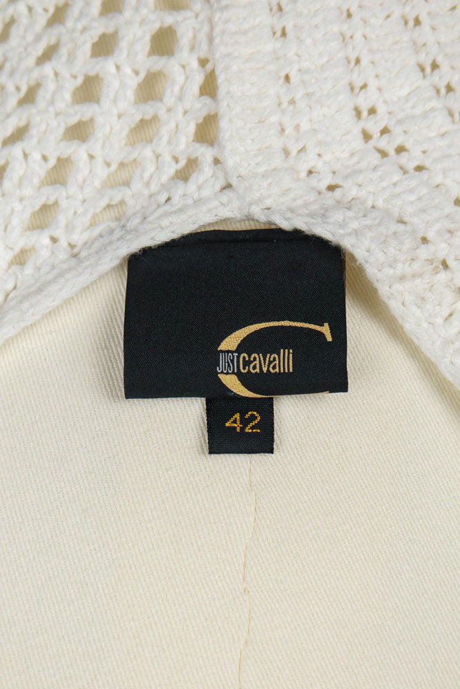 Just Cavalli 2005 White Crochet Mini Dress with Ruffle Hem