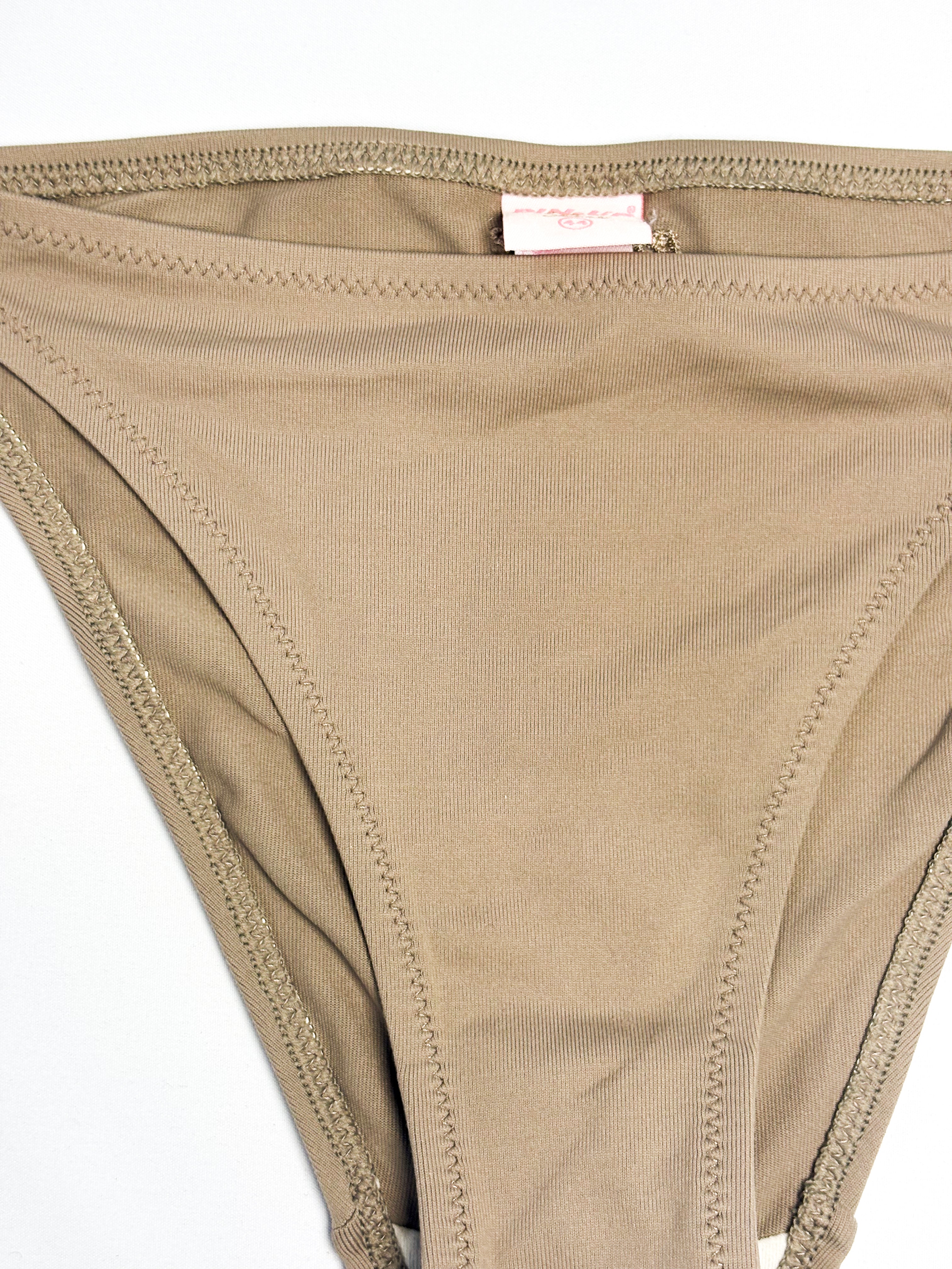 Pin-Up Stars 2000s Tan Beaded Flower Triangle Bikini - M