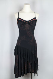 2000s Black Metallic Beaded Slip Dress