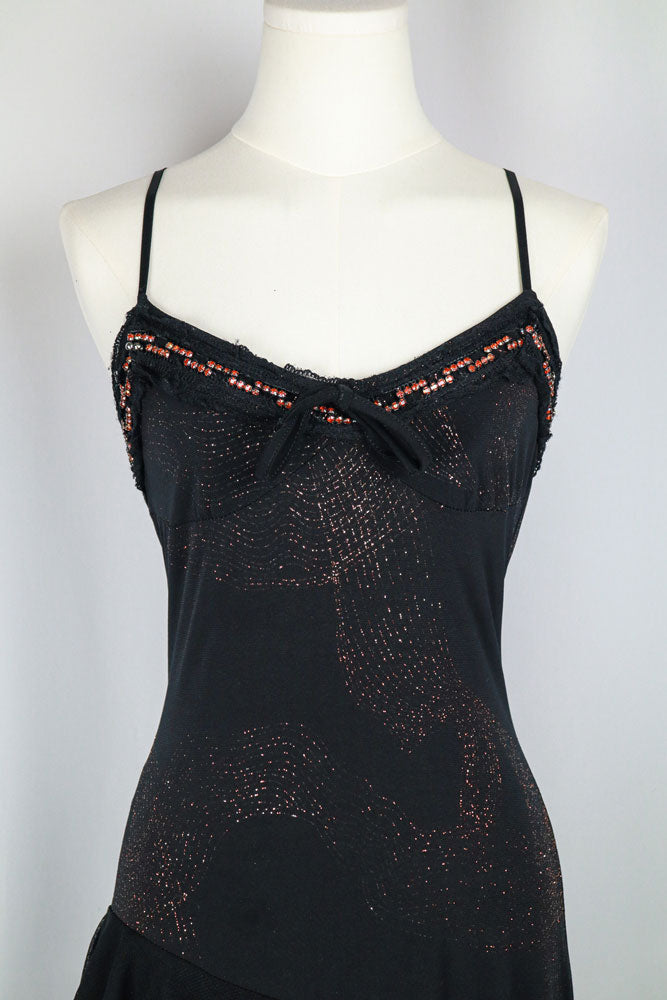 2000s Black Metallic Beaded Slip Dress
