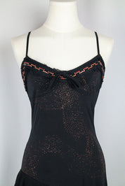 2000s Black Metallic Beaded Slip Dress