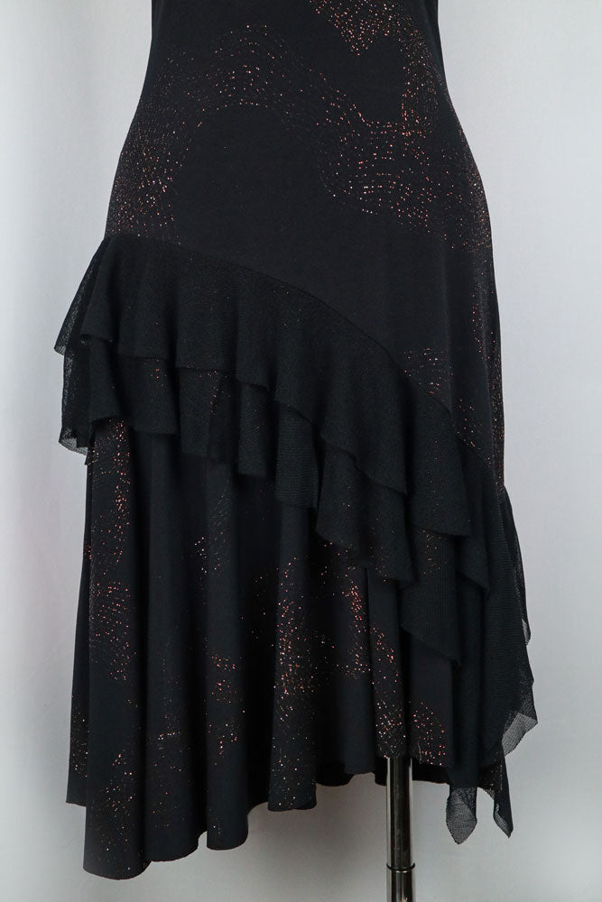 2000s Black Metallic Beaded Slip Dress