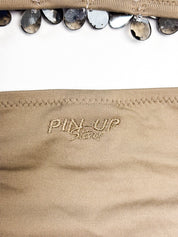 Pin-Up Stars 2000s Tan Beaded Flower Triangle Bikini - M