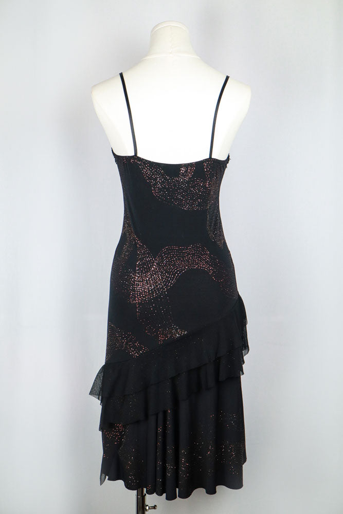 2000s Black Metallic Beaded Slip Dress