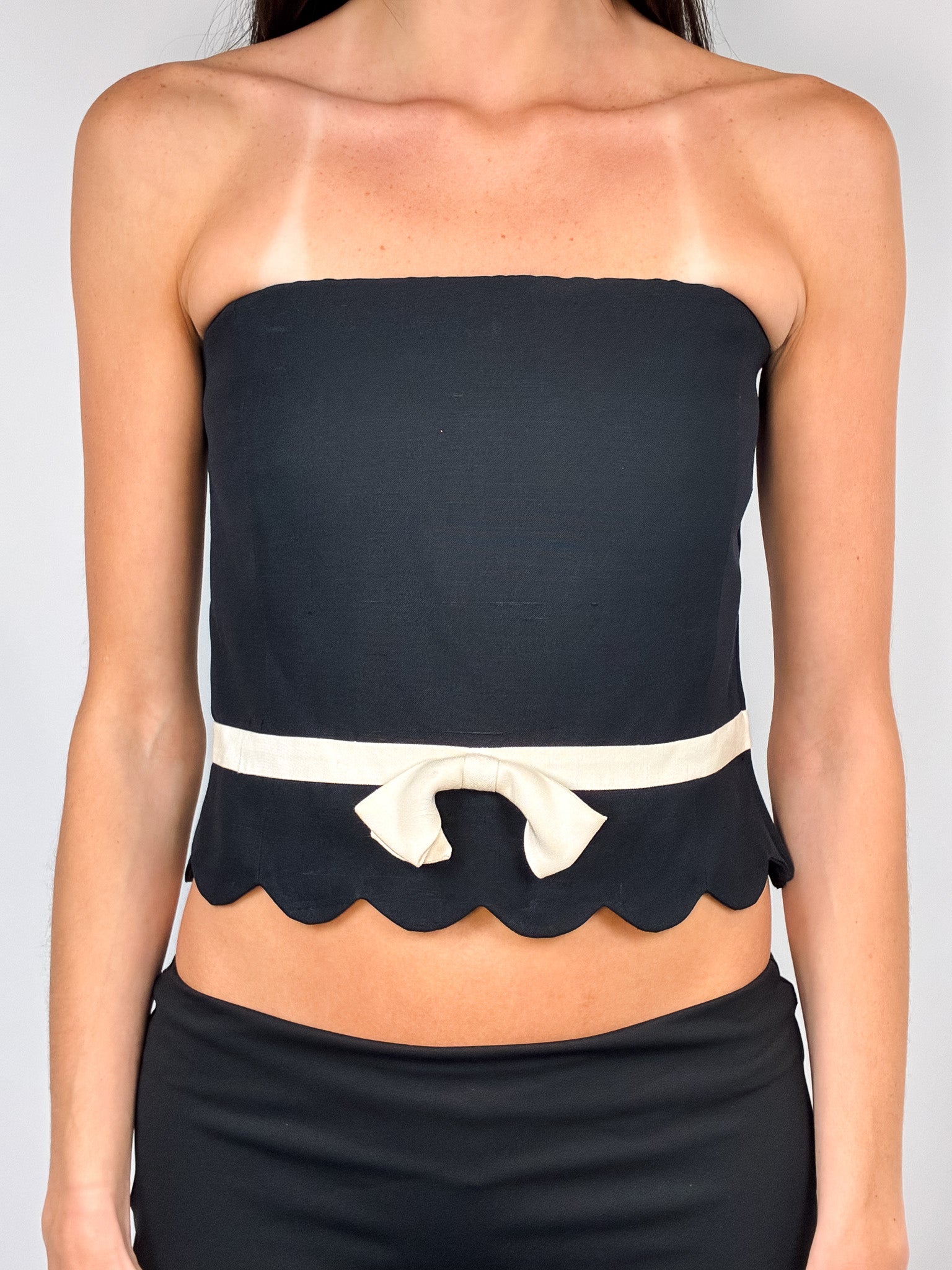 Night by Valentino 1990s Black Silk Bow Bustier - S/M