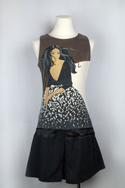 Custo Barcelona 2000s Drop Waist Black Graphic Woman Mini Dress