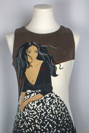 Custo Barcelona 2000s Drop Waist Black Graphic Woman Mini Dress