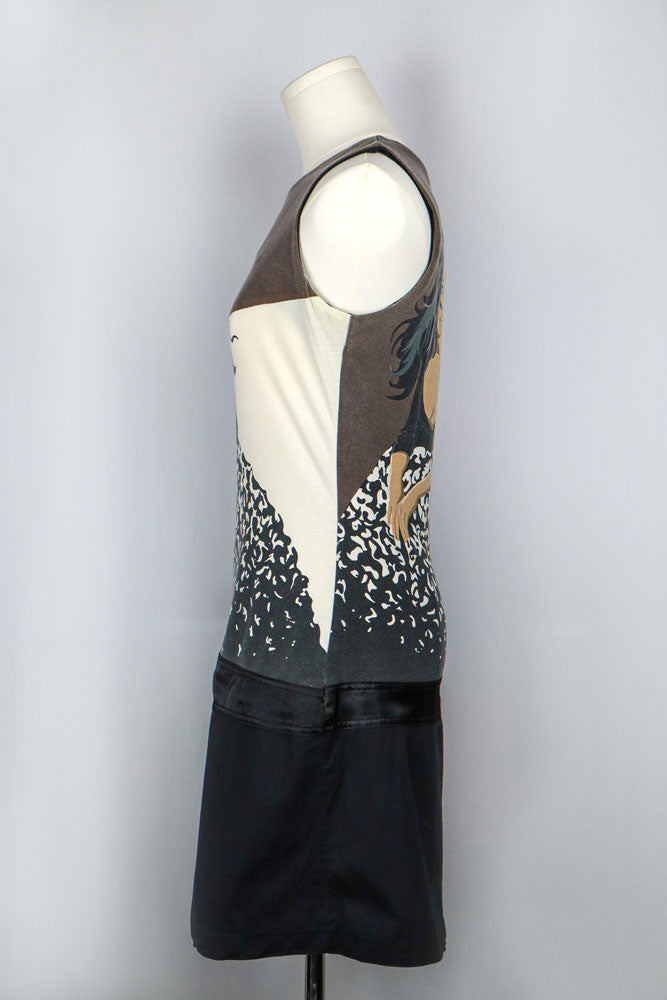 Custo Barcelona 2000s Drop Waist Black Graphic Woman Mini Dress