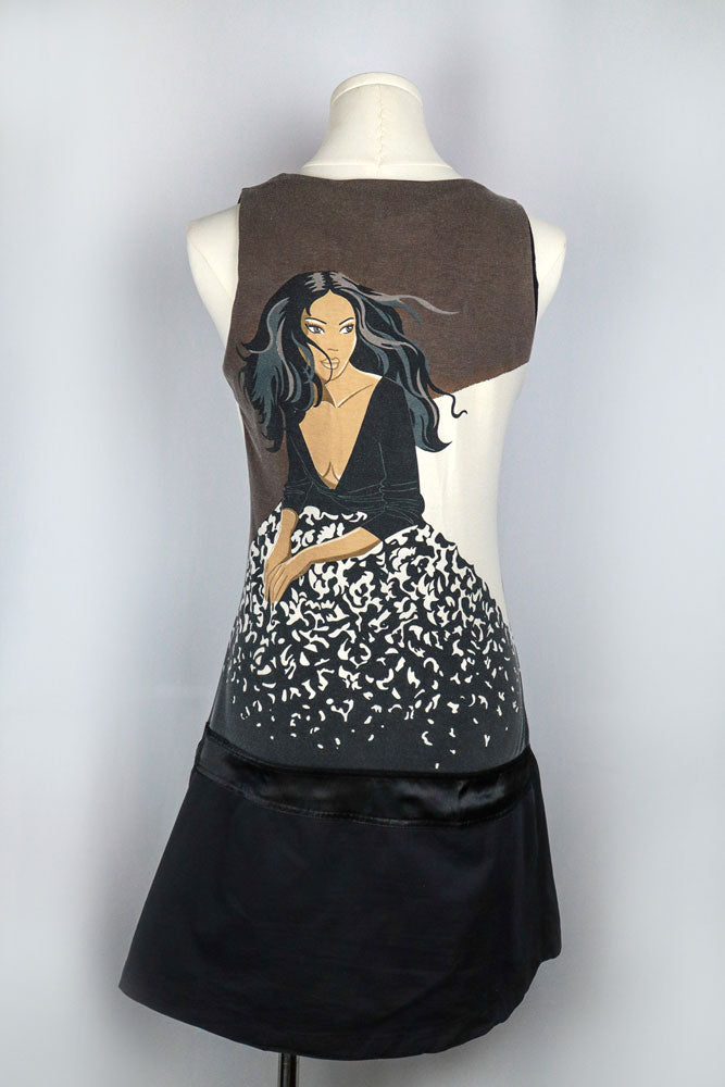 Custo Barcelona 2000s Drop Waist Black Graphic Woman Mini Dress