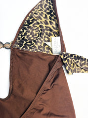 Malizia by La Perla 2000s Brown Leopard Trim Plunge One-Piece Swimsuit - XS
