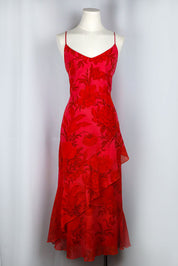 1990s Red and Pink Floral Slip Dress