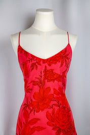 1990s Red and Pink Floral Slip Dress