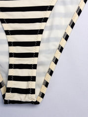 Elisabetta Franchi 2010s Black and Cream Striped Fringe Bikini Set - S