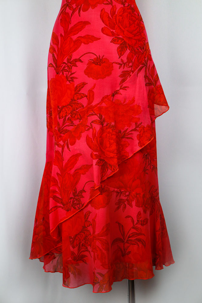 1990s Red and Pink Floral Slip Dress