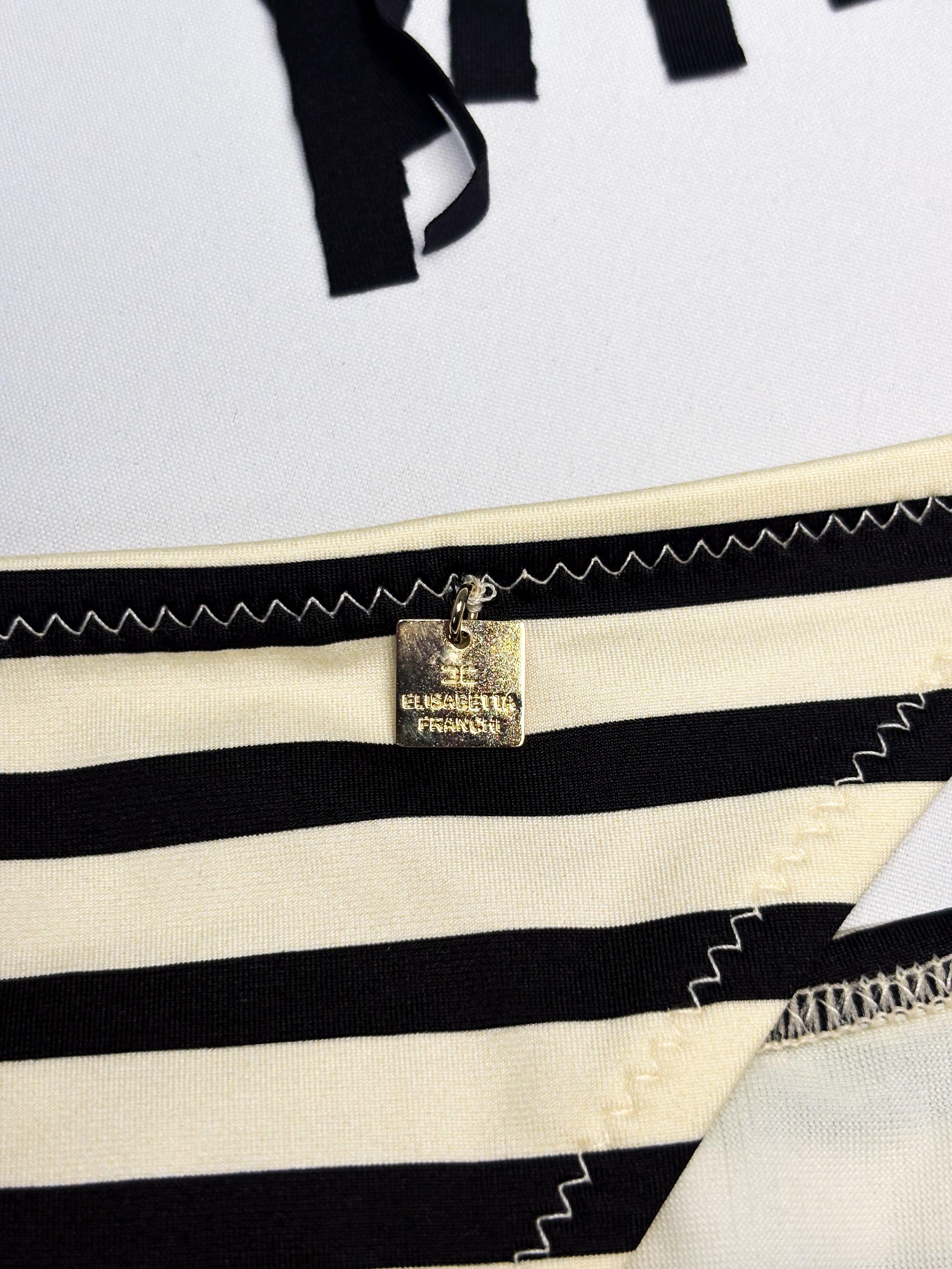Elisabetta Franchi 2010s Black and Cream Striped Fringe Bikini Set - S