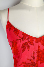 1990s Red and Pink Floral Slip Dress