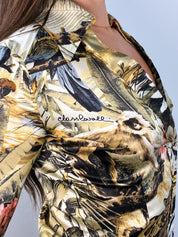 Class Roberto Cavalli 2000s Gold Jungle Print Silk Button-Up Shirt - S/M