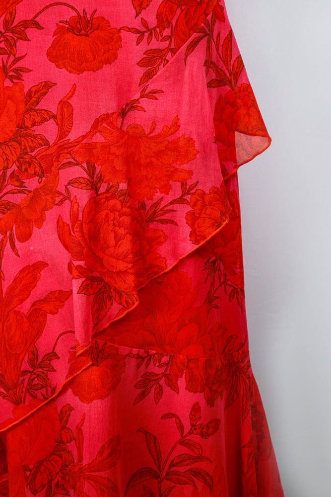 1990s Red and Pink Floral Slip Dress