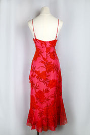 1990s Red and Pink Floral Slip Dress