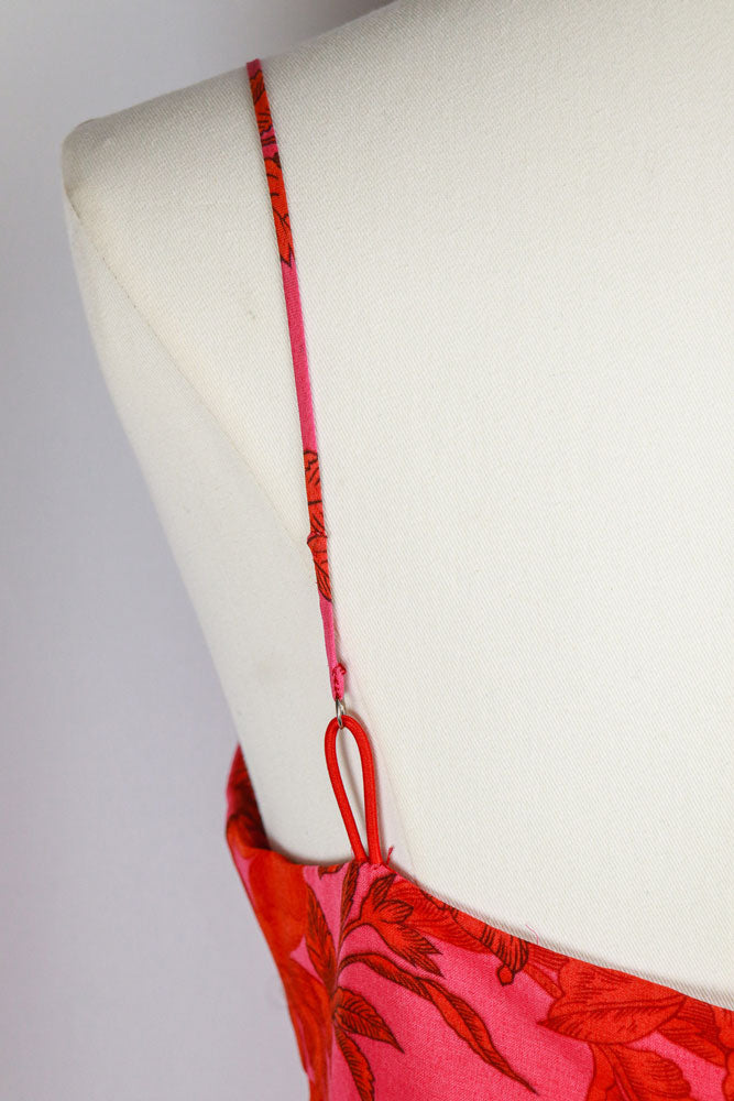 1990s Red and Pink Floral Slip Dress