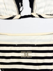 Elisabetta Franchi 2010s Black and Cream Striped Fringe Bikini Set - S