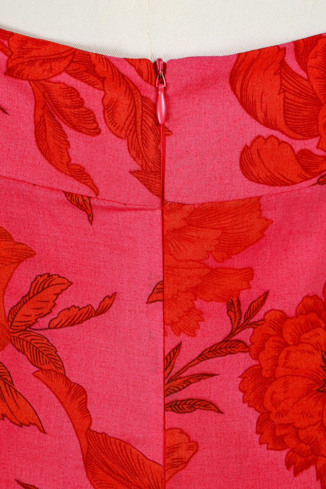 1990s Red and Pink Floral Slip Dress