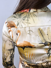 Class Roberto Cavalli 2000s Gold Jungle Print Silk Button-Up Shirt - S/M