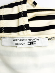 Elisabetta Franchi 2010s Black and Cream Striped Fringe Bikini Set - S
