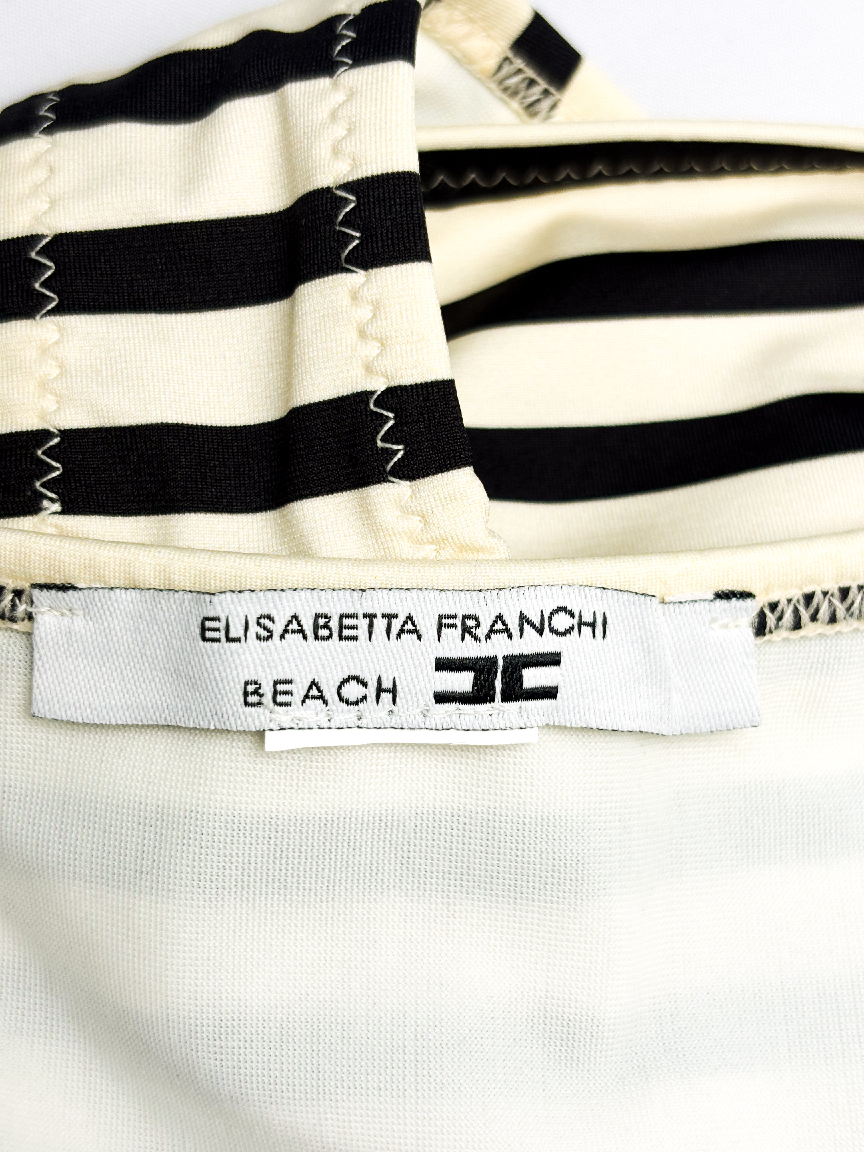 Elisabetta Franchi 2010s Black and Cream Striped Fringe Bikini Set - S