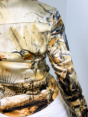 Class Roberto Cavalli 2000s Gold Jungle Print Silk Button-Up Shirt - S/M