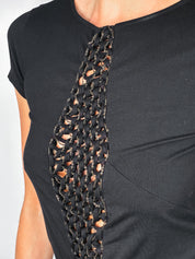 Patrizia Pepe 2000s Black Woven Chain Panel Tee - S