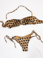 Chiara Biasi 2010s Gold Scarab Print Bandeau Bikini Set - S
