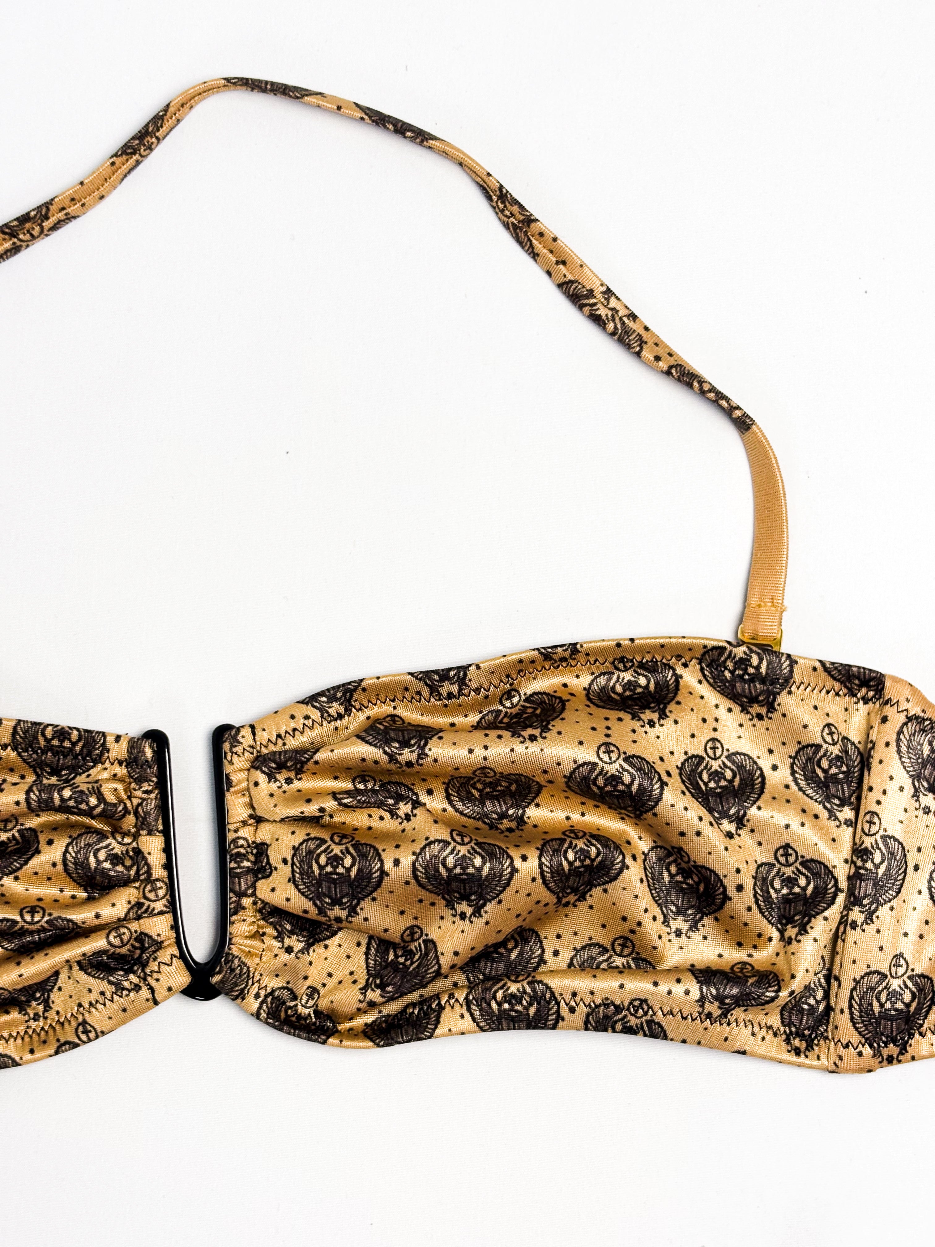 Chiara Biasi 2010s Gold Scarab Print Bandeau Bikini Set - S