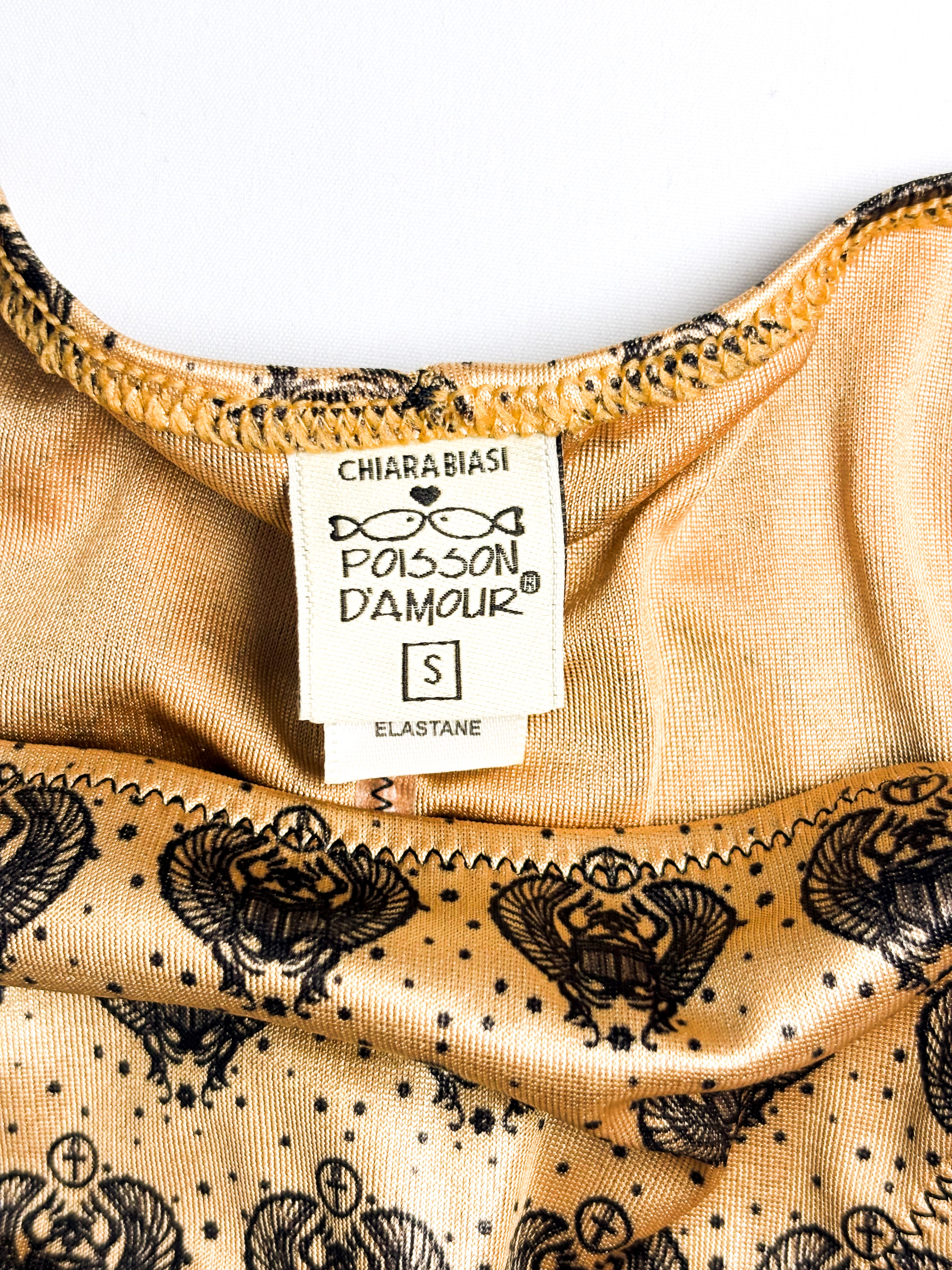 Chiara Biasi 2010s Gold Scarab Print Bandeau Bikini Set - S
