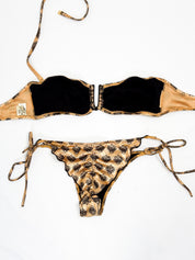 Chiara Biasi 2010s Gold Scarab Print Bandeau Bikini Set - S