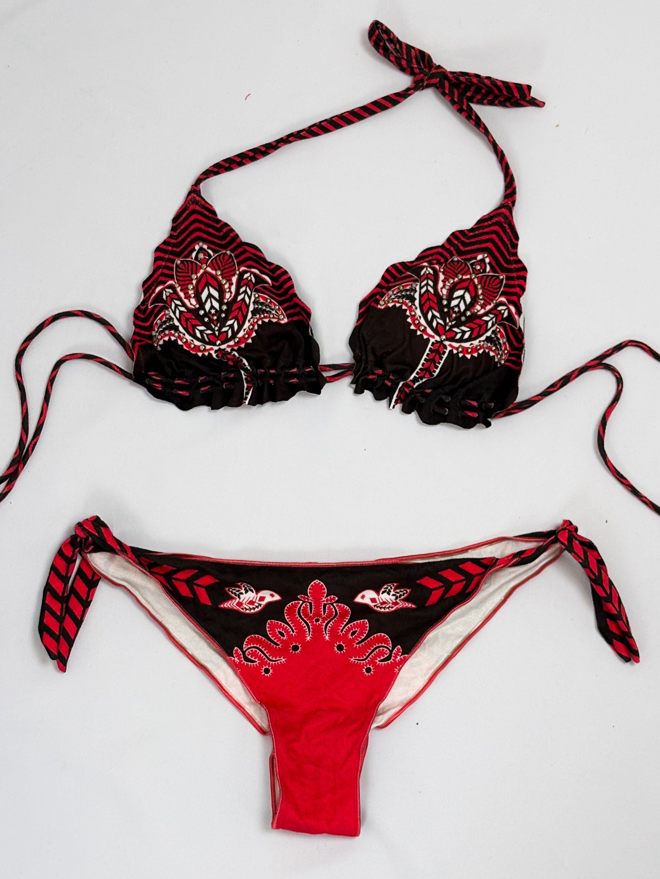 Pin-Up Stars 2000s Red Boho Western Triangle Bikini - S