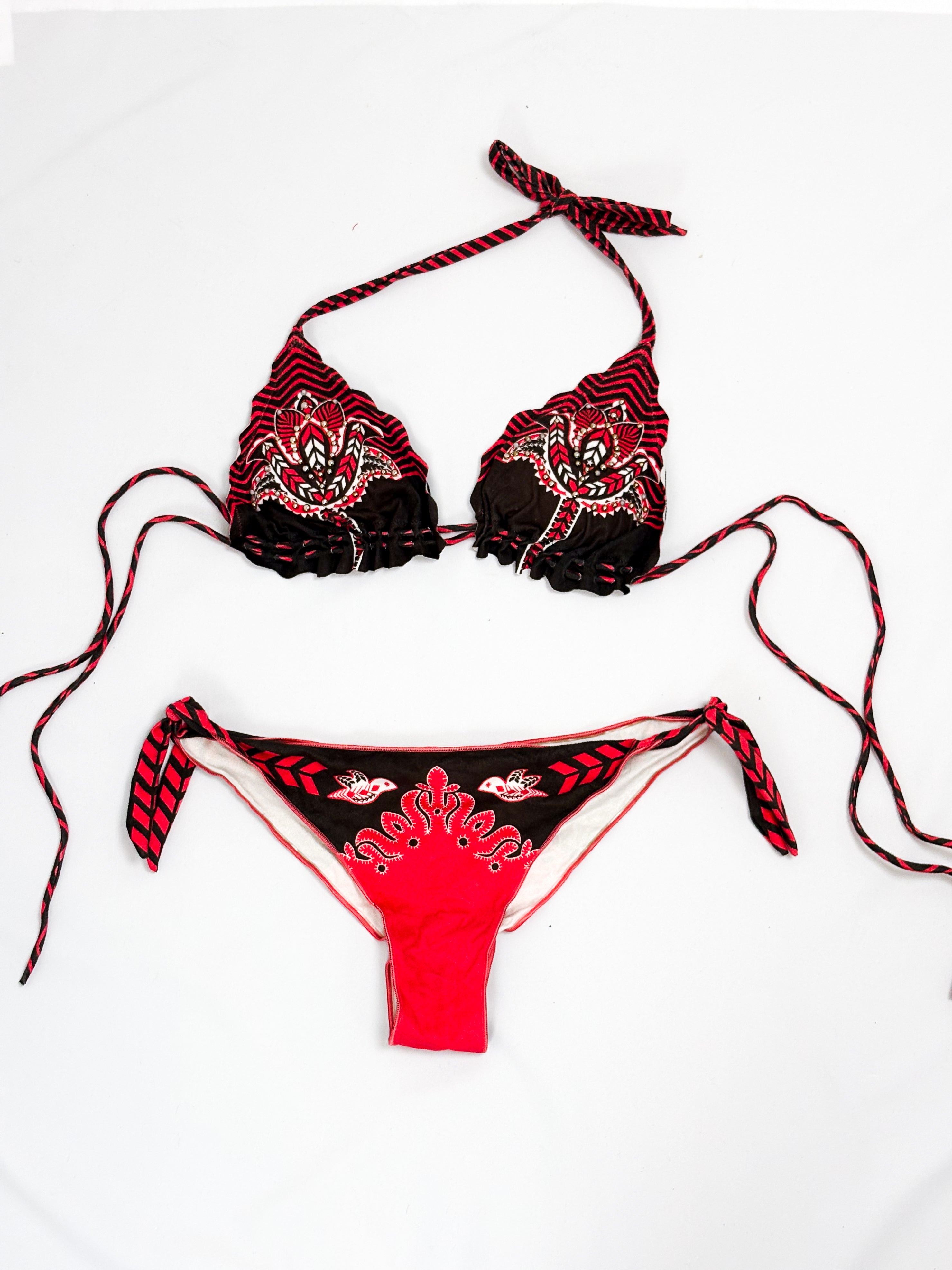 Pin-Up Stars 2000s Red Boho Western Triangle Bikini - S