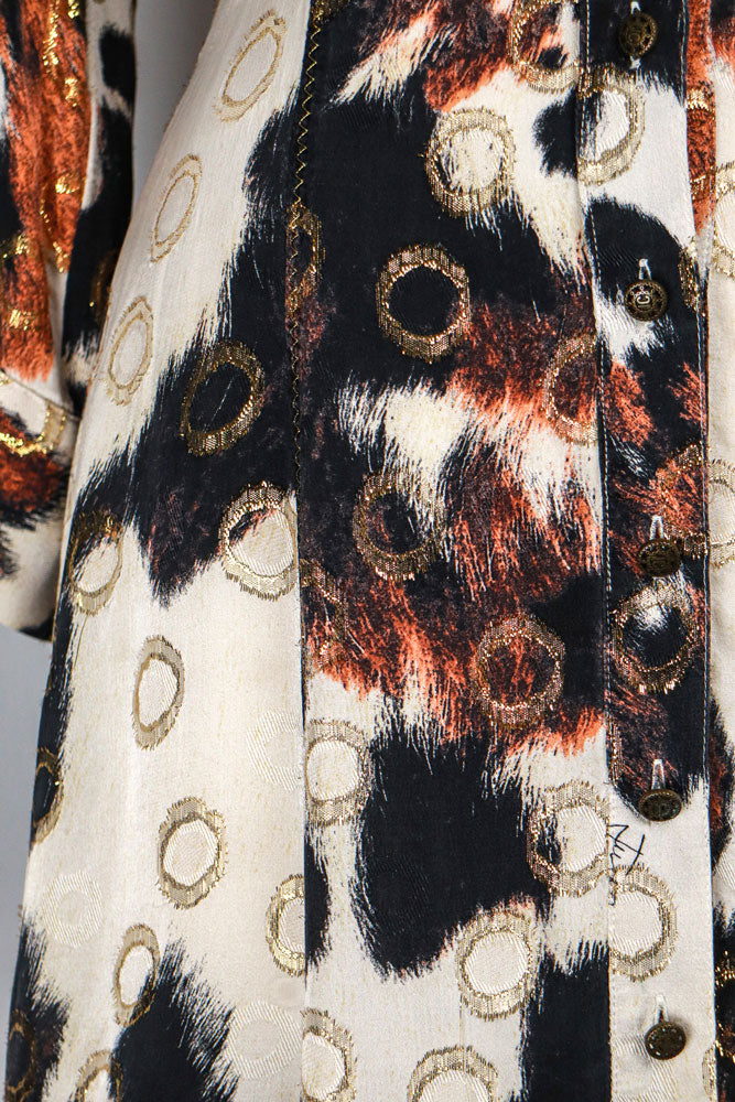 Roberto Cavalli 2000s Cow Print Shirt Dress with Gold Ring Accents