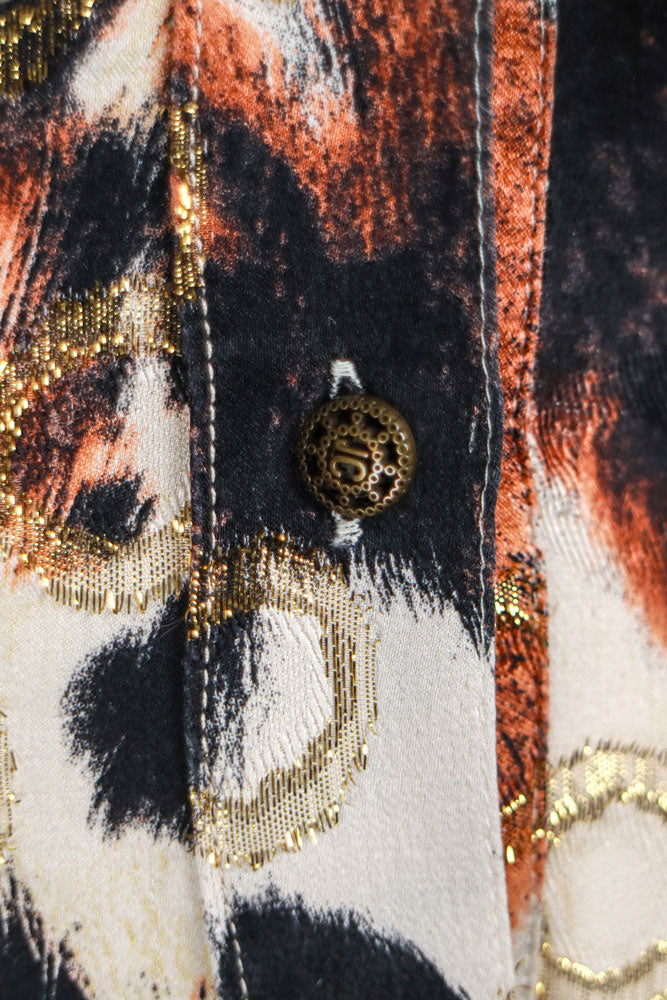 Roberto Cavalli 2000s Cow Print Shirt Dress with Gold Ring Accents