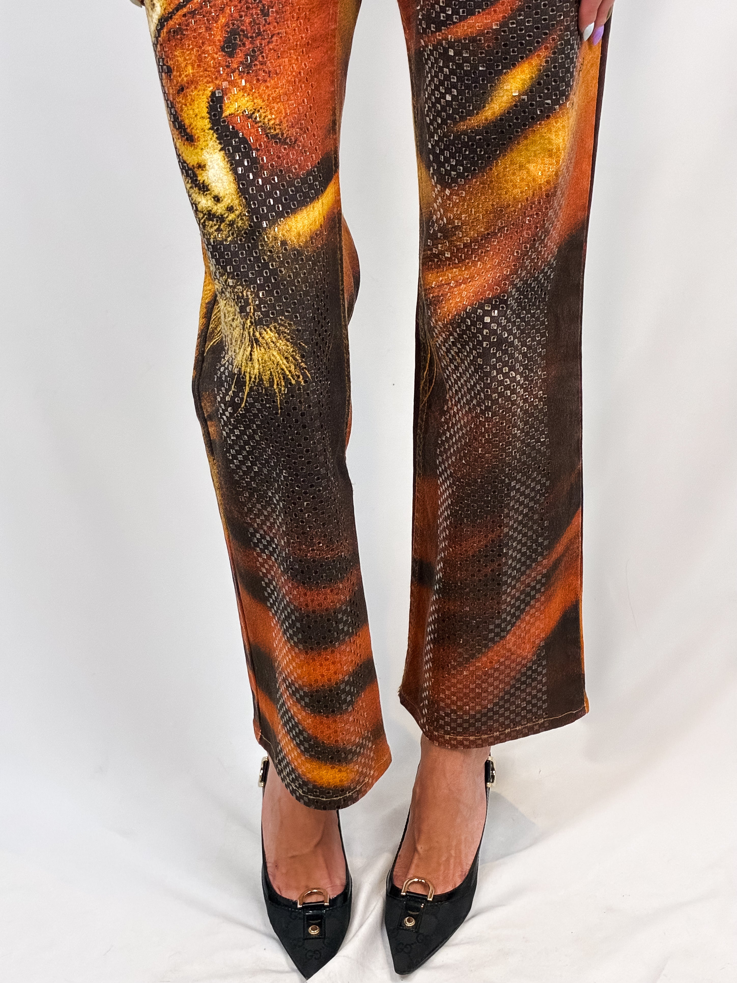 Roberto Cavalli FW 2000 Crystal Embellished Tiger Print Jeans - W28/29