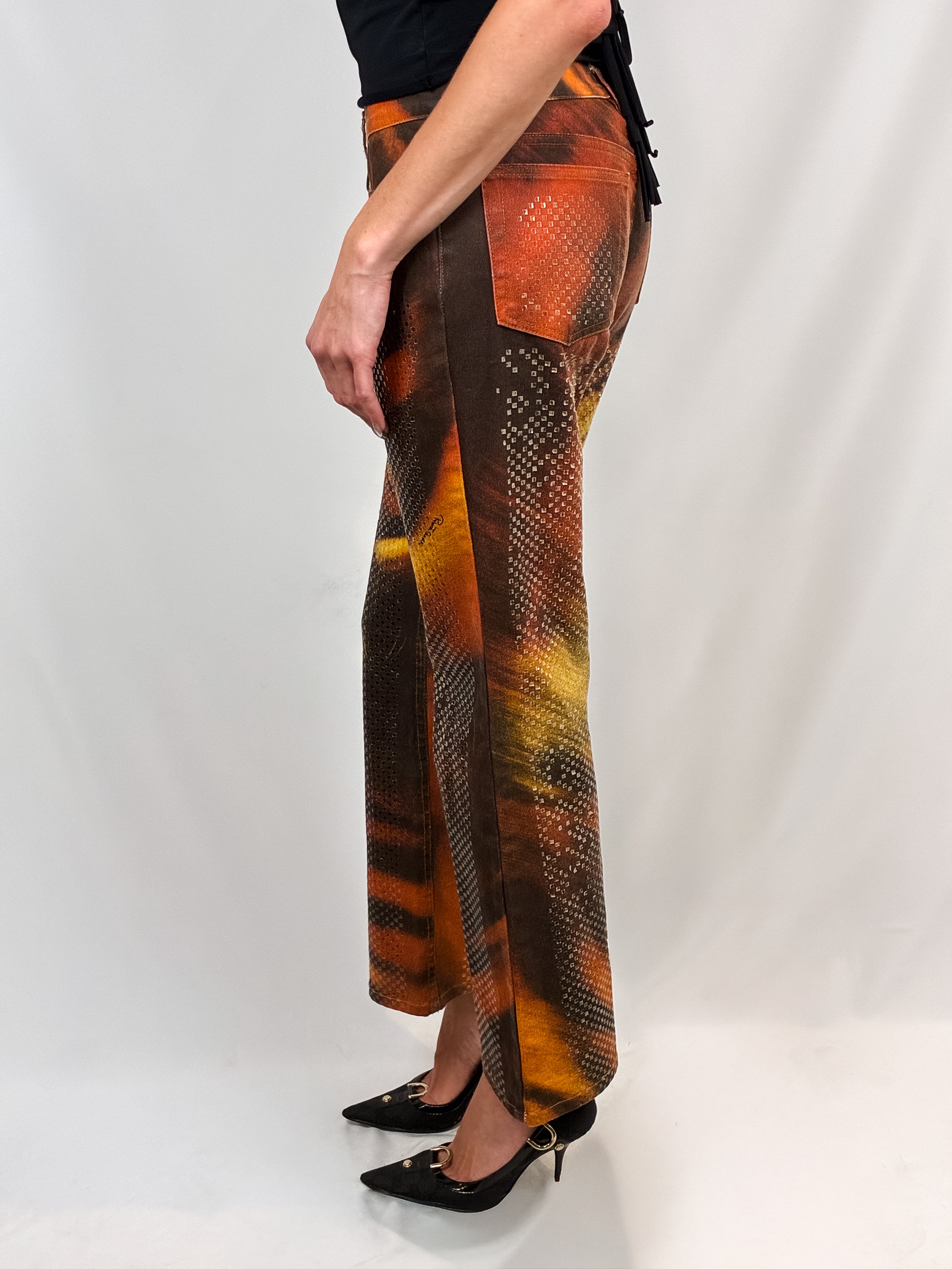 Roberto Cavalli FW 2000 Crystal Embellished Tiger Print Jeans - W28/29